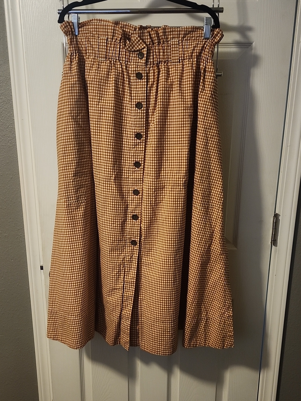 Everlane 100% Cotton Gingham Button-Front Midi Skirt
